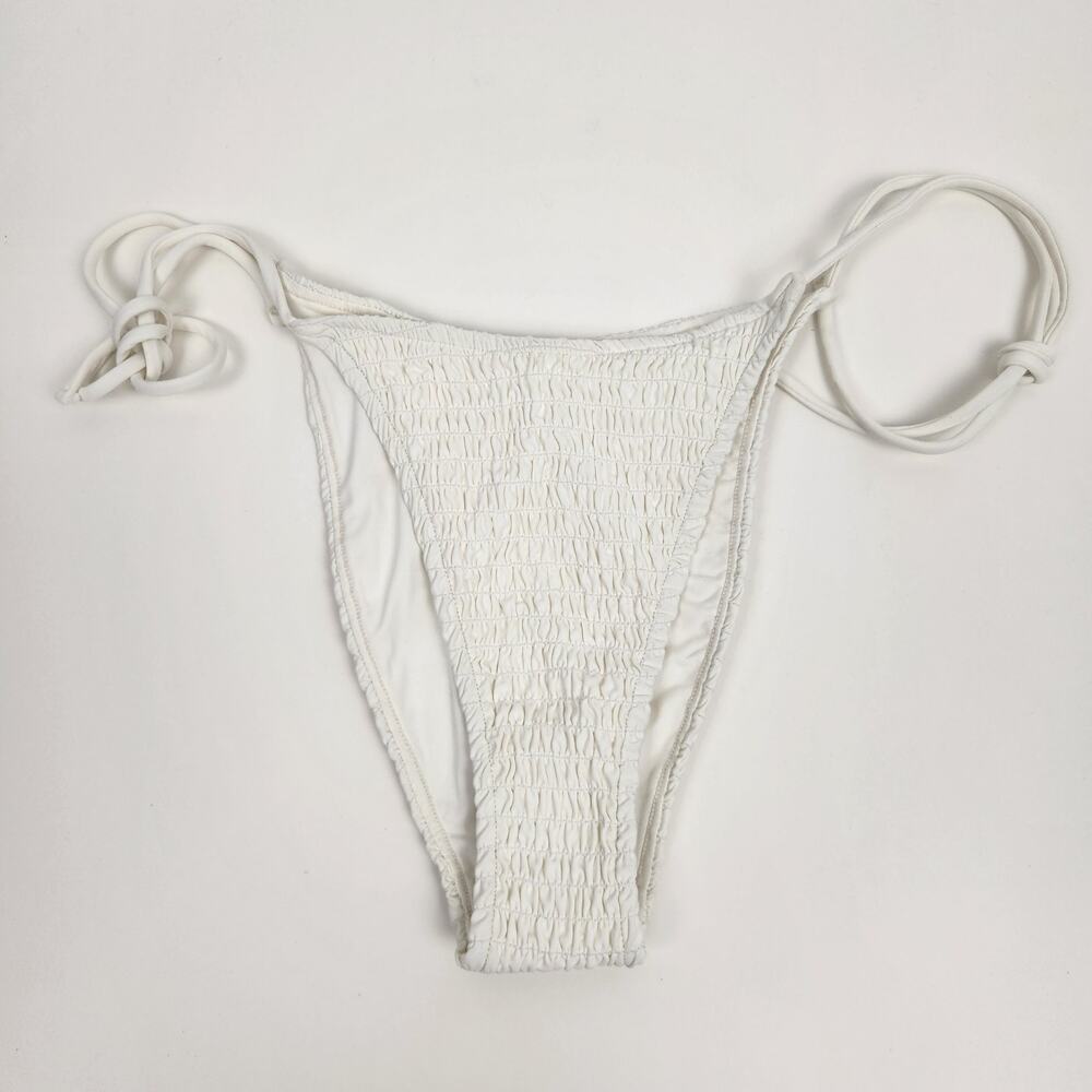 L*Space Cream Bikini Bottom Size XS Tie Strings Adjustable Ruched Bitsy Cut